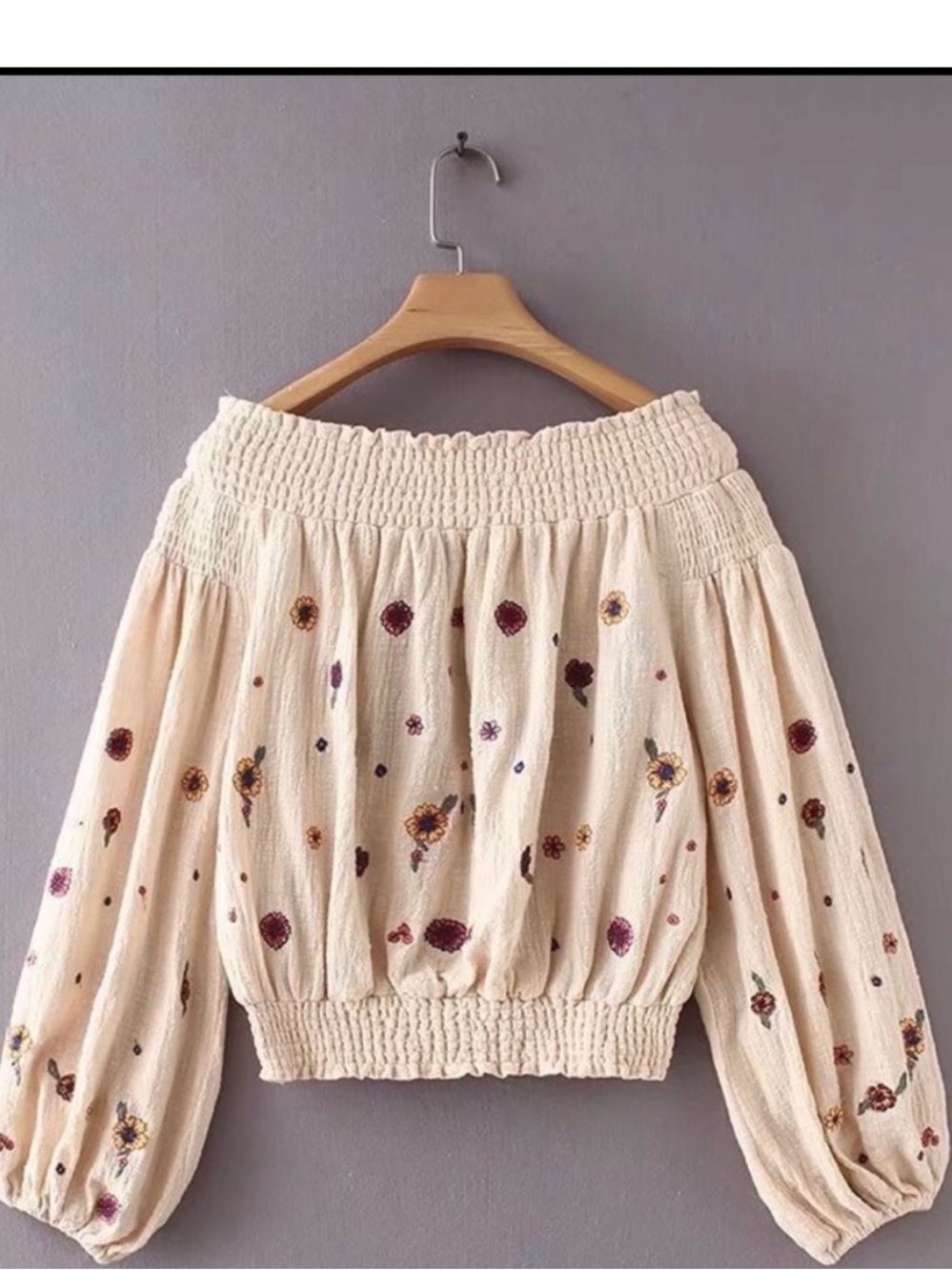 Free People LEILANI Cream Off-Shoulder Embroidered Crop Top NWT BELL SLEEVE SZ S - Picture 5 of 8